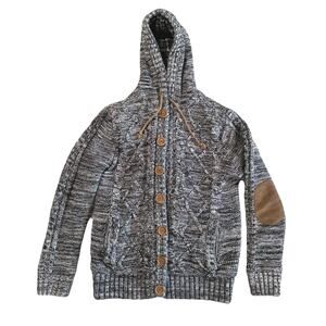 American Stitch Sweater Jacket Mens Medium Knit Sherpa Lined Hoodie Black/White